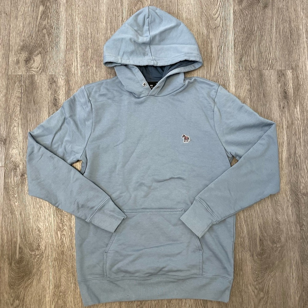 Paul Smith Hoodie Men's Medium BlueFleece Rainbow Zebra Logo Pullover Sweatshirt